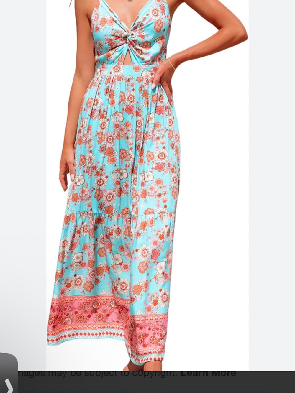 Cupshe Aqua Floral Twist-Front Maxi Dress with Coral Accents - Picture 6 of 7